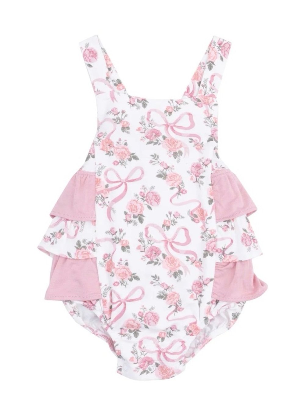 NWT Angel Dear Bamboo Pink Floral Bow Ruffle Baby Romper